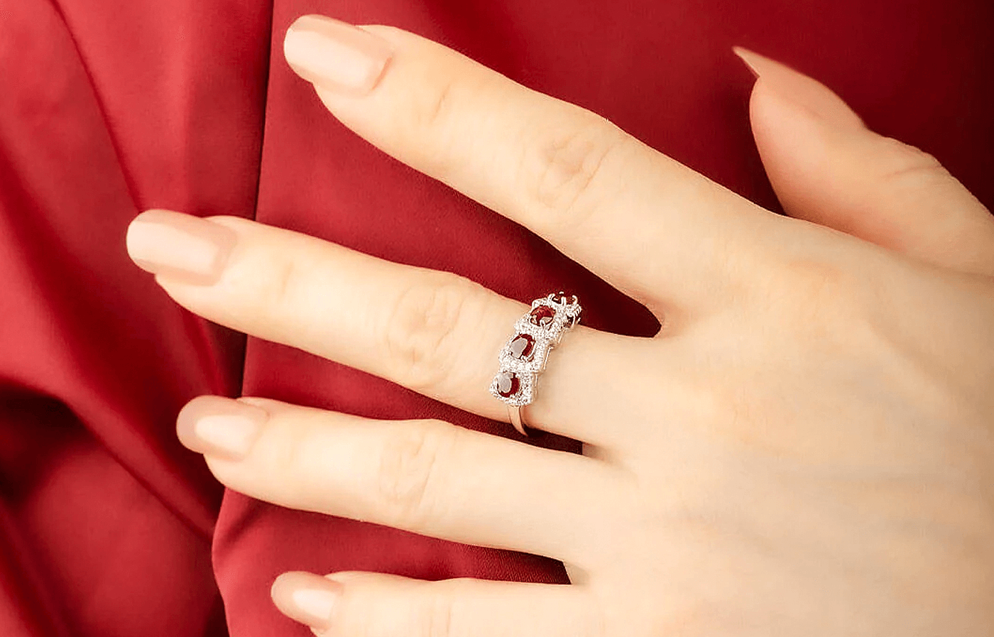 Red Ruby Ring on Hand | Modern Gem Jewelry | Saratti