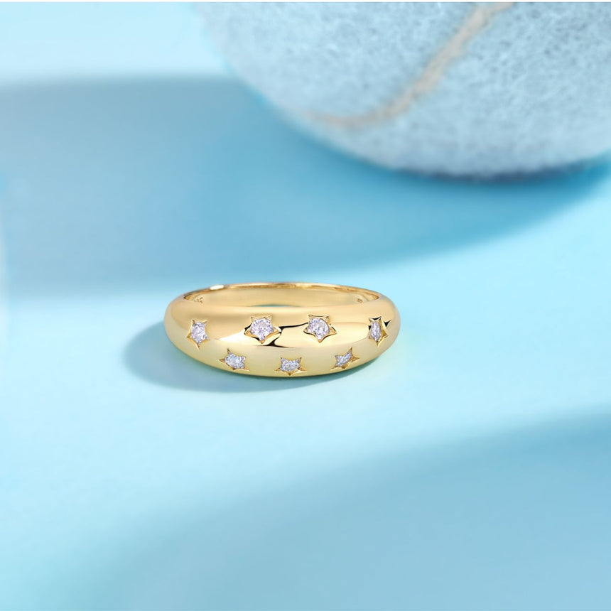Astral Gleam: Diamond Star Fashion Gold Vermeil Band