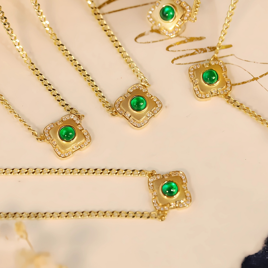 Jade Monarch: Swat Emerald Diamond Halo Pendant in 18K Yellow Gold