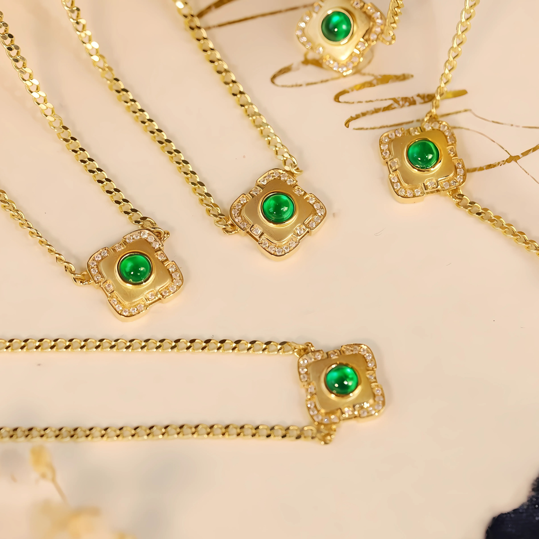 Jade Monarch: Swat Emerald Diamond Halo Pendant in 18K Yellow Gold