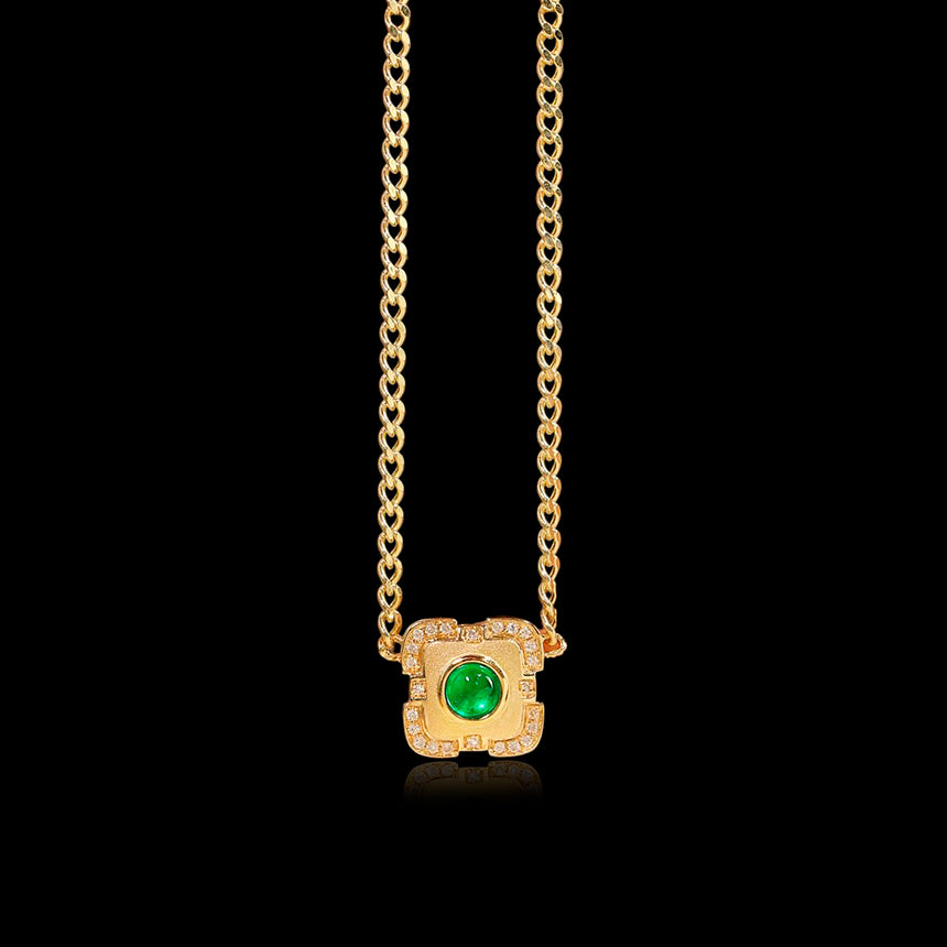 Jade Monarch: Swat Emerald Diamond Halo Pendant in 18K Yellow Gold