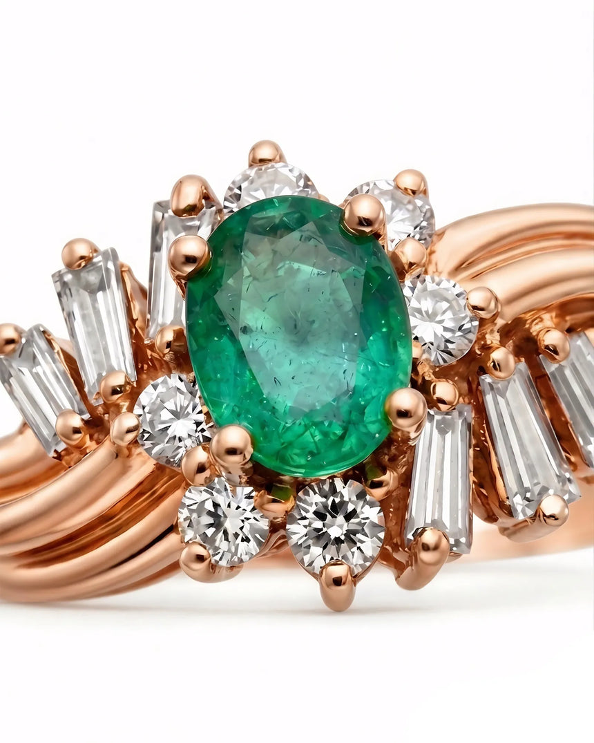 0.50 carat natural emerald statement ring with diamond accents in 18K rose gold | SARATTI