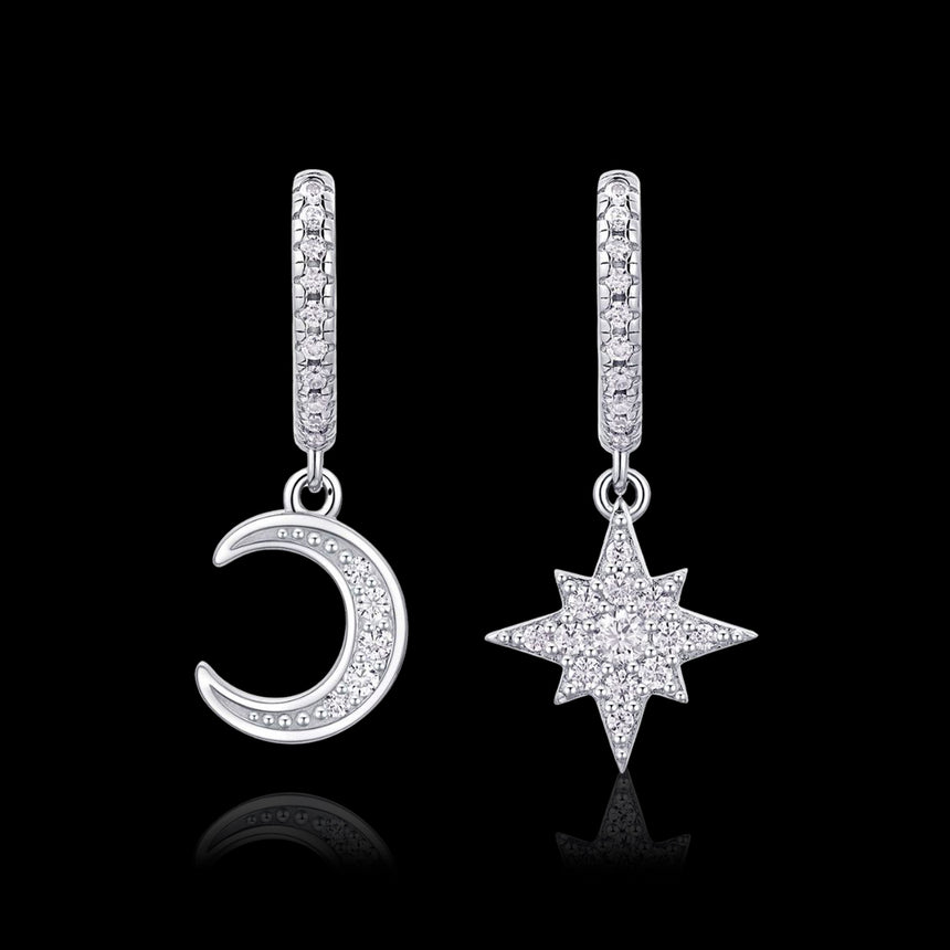 Moissanite Star and Moon Earrings Ensemble