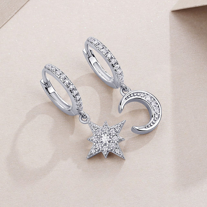 Moissanite Star and Moon Earrings Ensemble