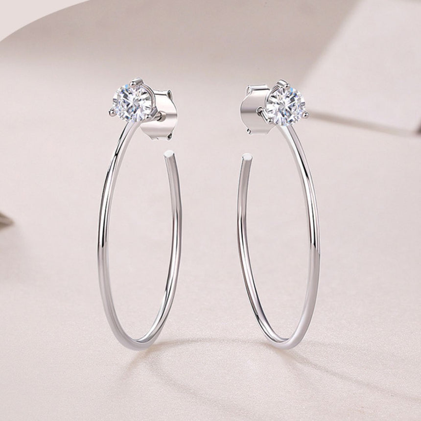 Crystal Arc: 0.5 Carat Moissanite Silver Hoop Earrings