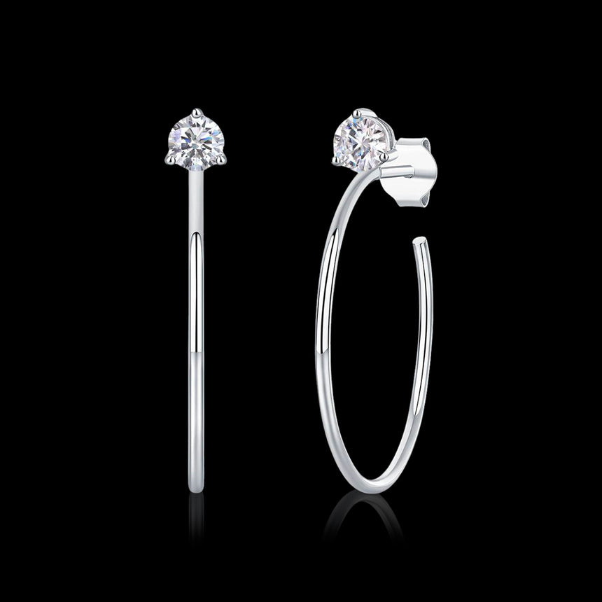 Crystal Arc: 0.5 Carat Moissanite Silver Hoop Earrings