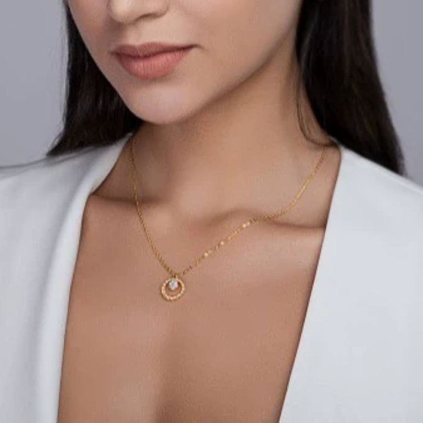 Orbital Halo: Gold Vermeil Beaded Circle Diamond Pendant