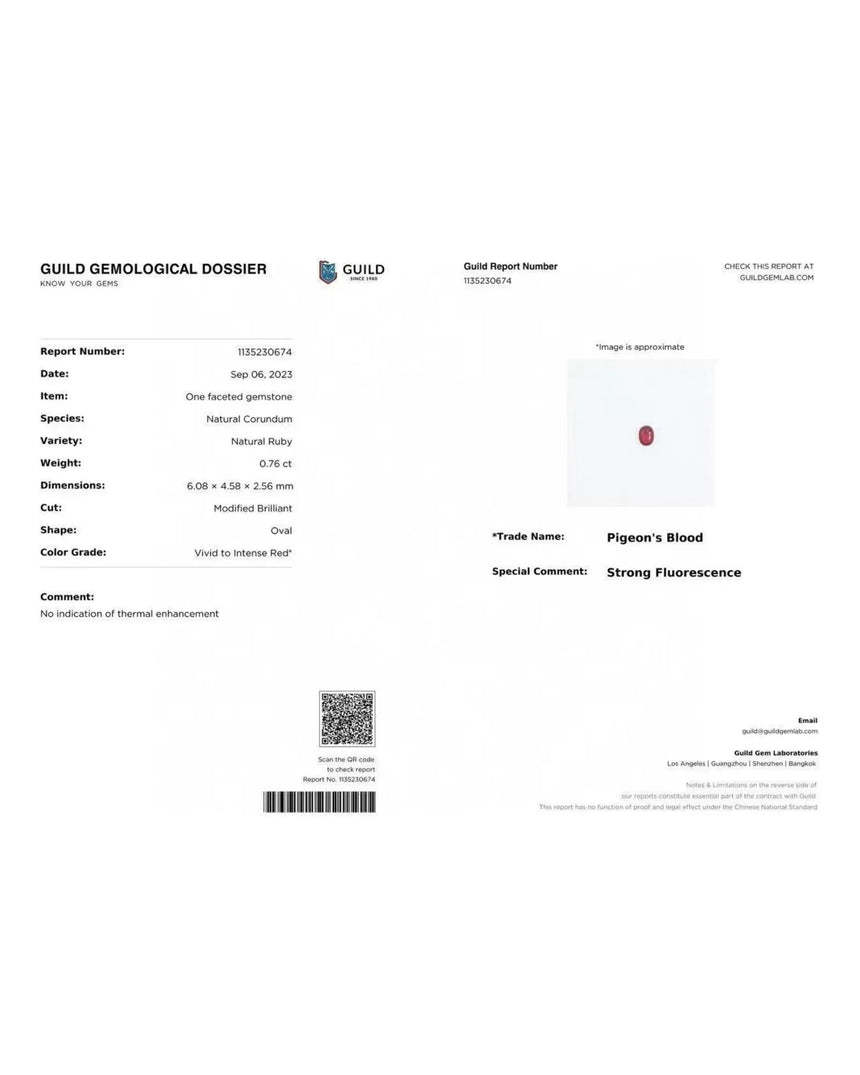 0.76 CTS Unheated Natural Pigeon's Blood Ruby Oval | SARATTI