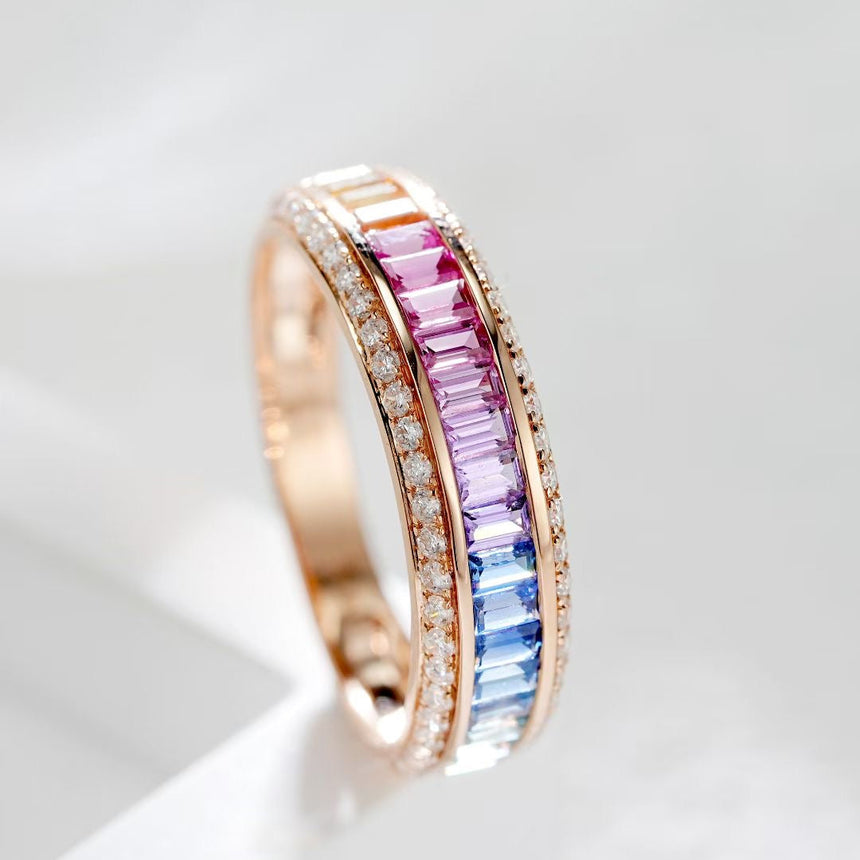 Chromatic Fusion : Natural Sapphire and Diamond Eternity Band