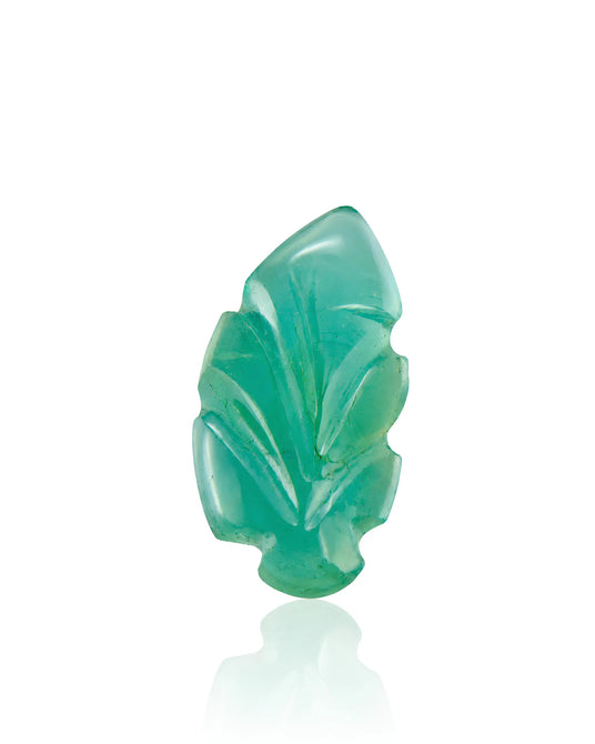 0.87ct Natural Emerald carved leaf main view in vivid green | SARATTI