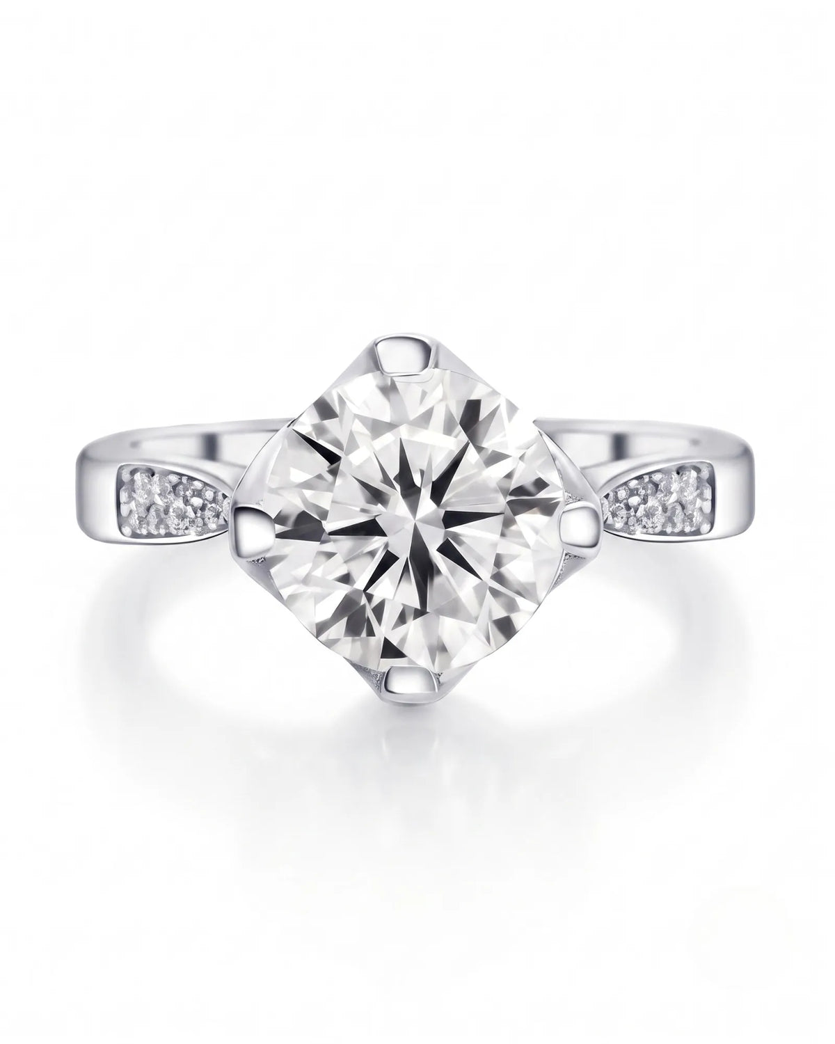 Cece • Vintage Inspired Round Moissanite Ring in White Gold