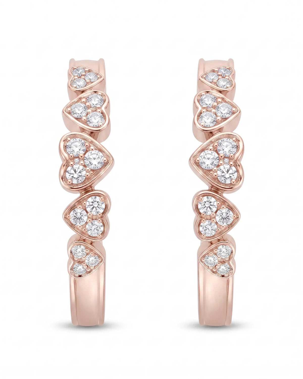 Five Heart Diamond Eternity Wedding Bands — 18K & 14K Rose Gold — Front