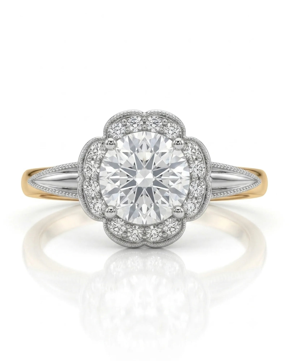Tara – Aurora Dream Natural Round Diamond Floral Halo Ring