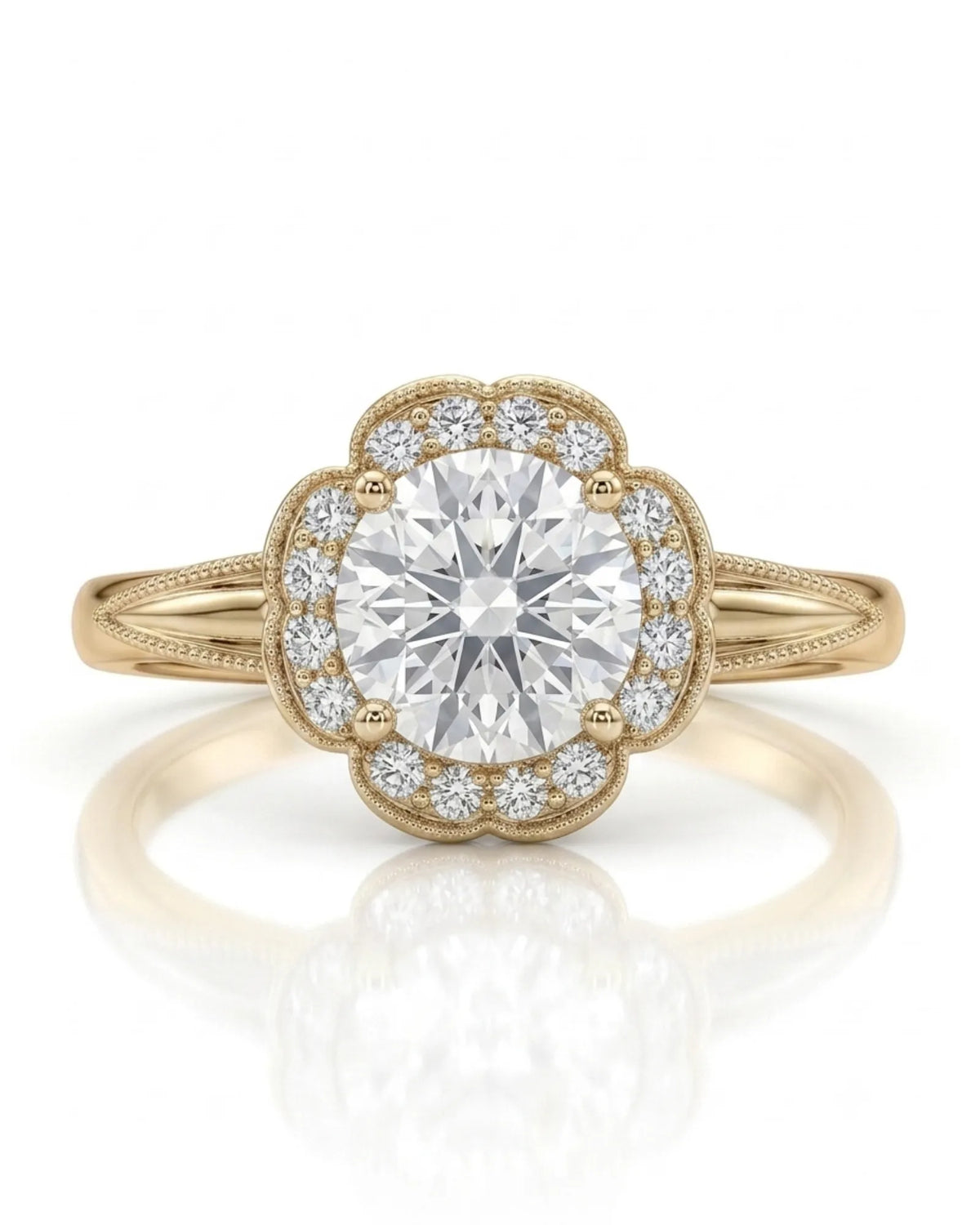 Tara – Aurora Dream Natural Round Diamond Floral Halo Ring