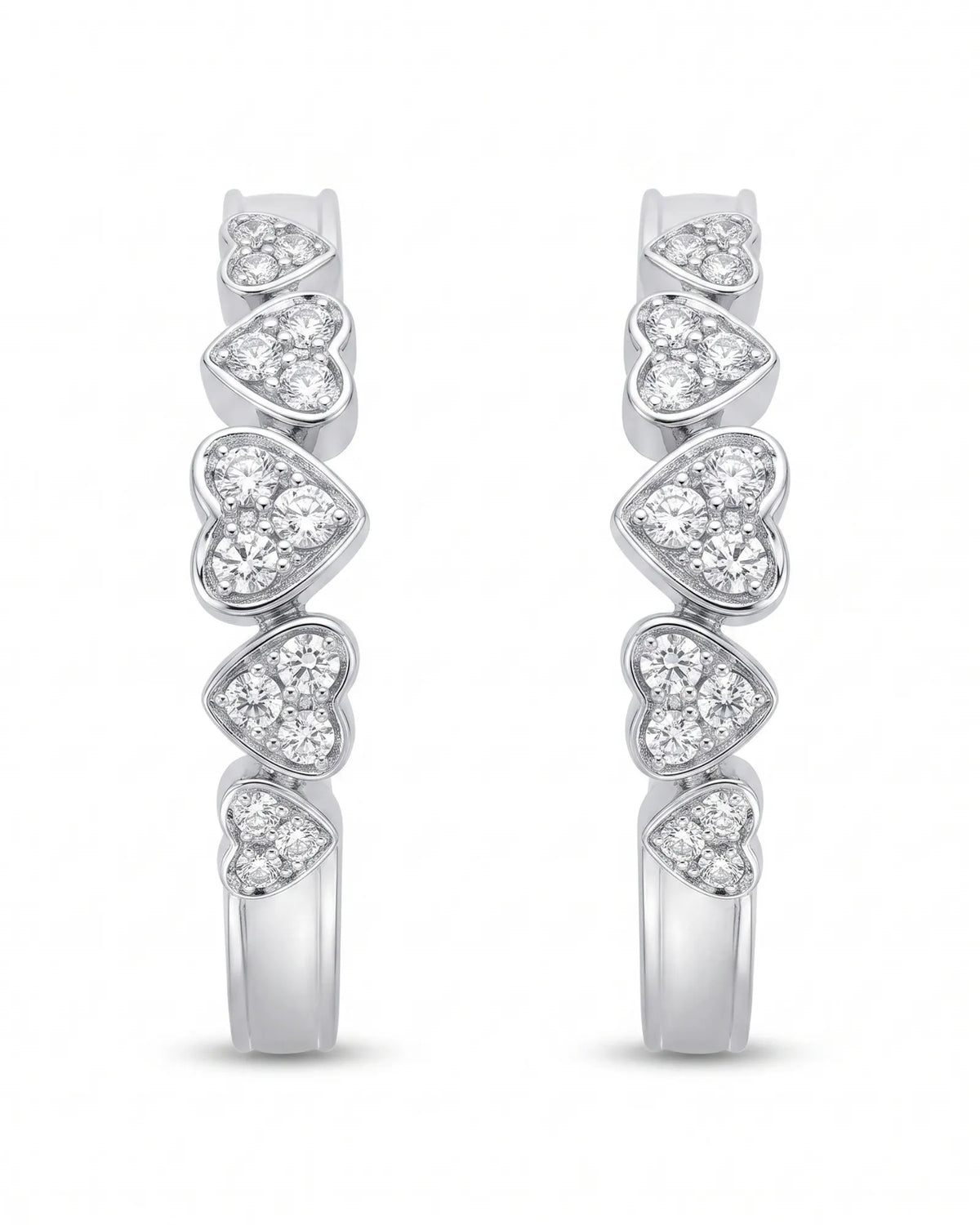 Five Heart Diamond Eternity Wedding Bands — 18K & 14K White Gold — Front