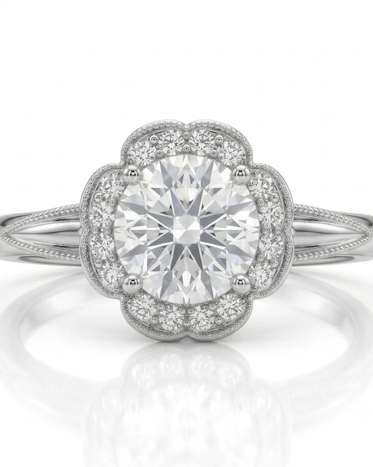 Tara – Aurora Dream Natural Round Diamond Floral Halo Ring