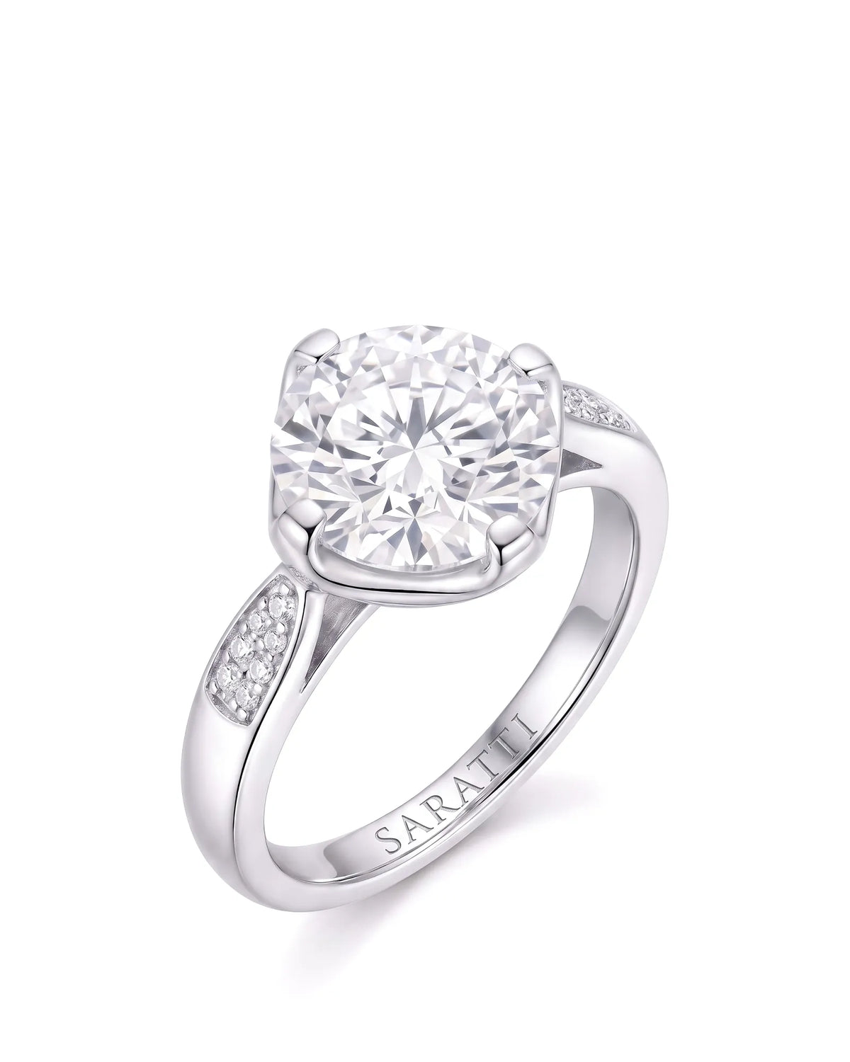 Cece • Vintage Inspired Round Moissanite Ring in White Gold