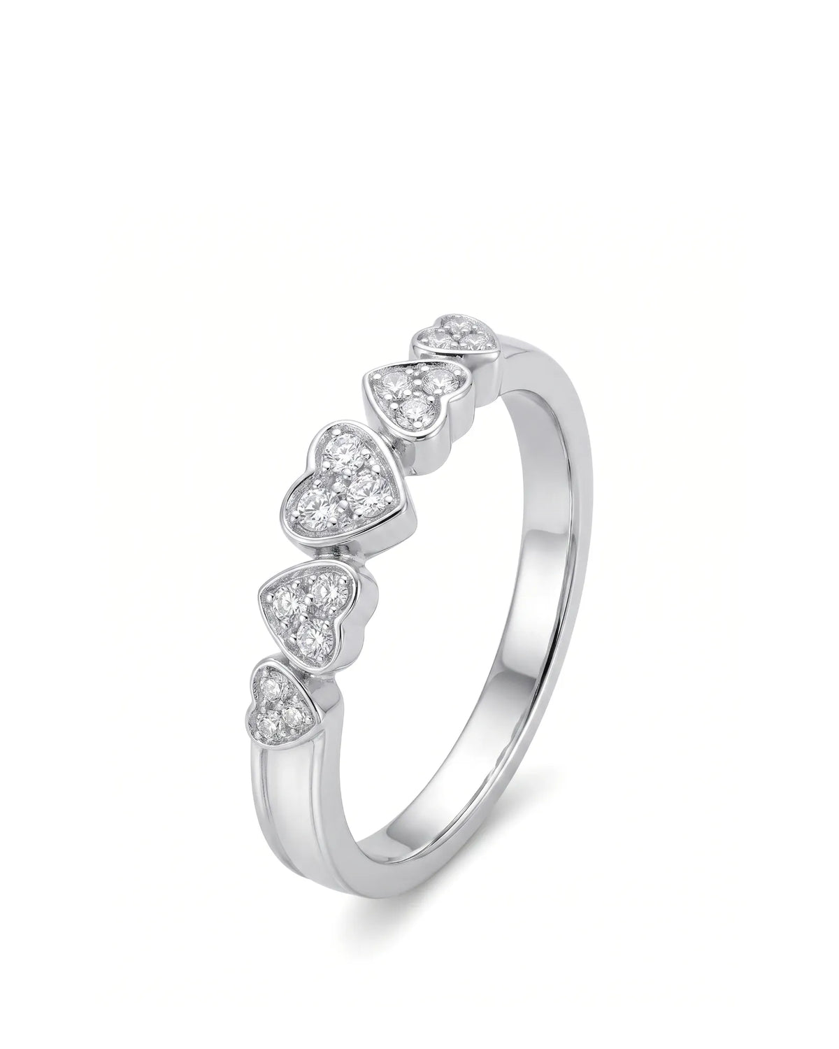 Five Heart Diamond Eternity Wedding Bands — 18K & 14K White Gold — 45 Degree