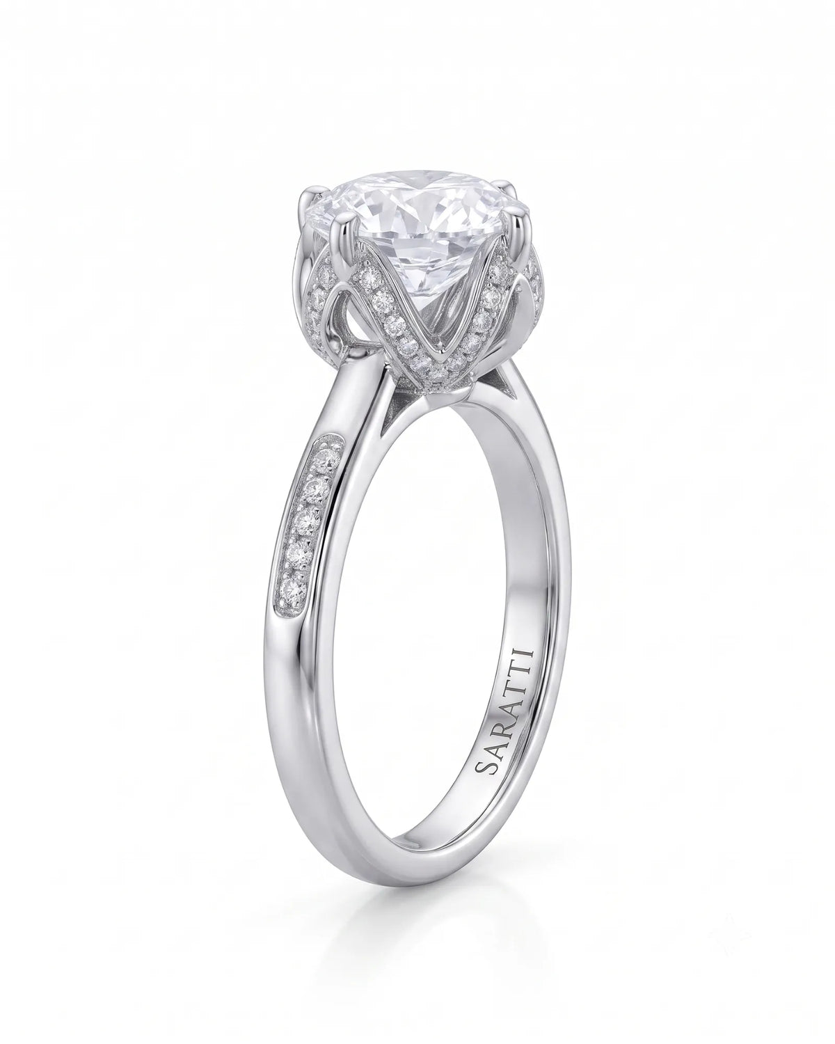 Elina • Round Moissanite Engagement Ring in White Gold