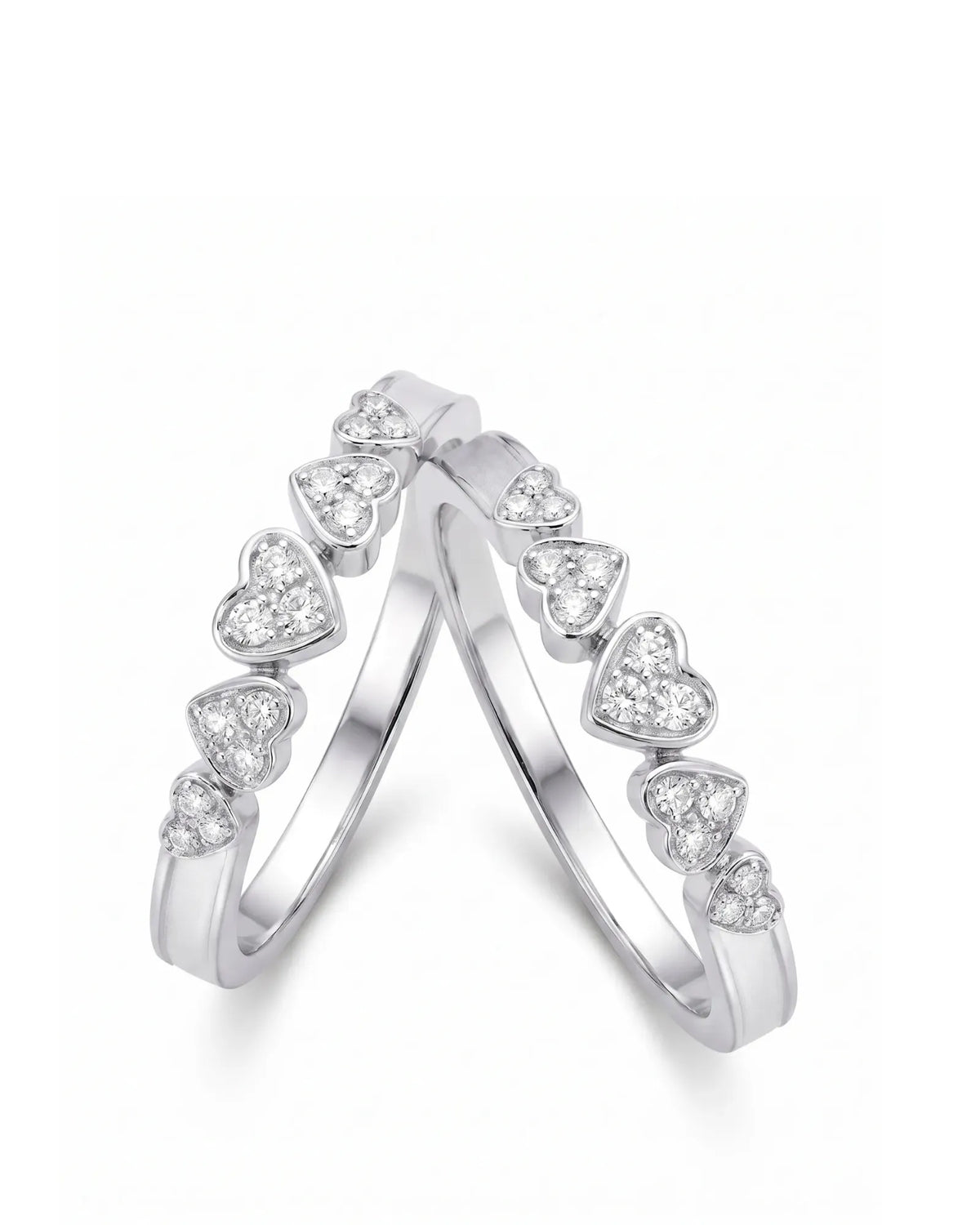 Five Heart Diamond Eternity Wedding Bands — Platinum — Couple Set