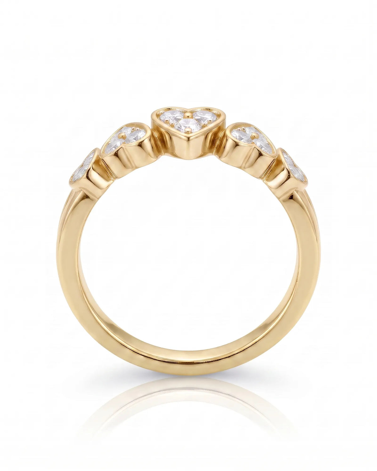 Five Heart Diamond Eternity Wedding Bands — 18K & 14K Yellow Gold — Underside