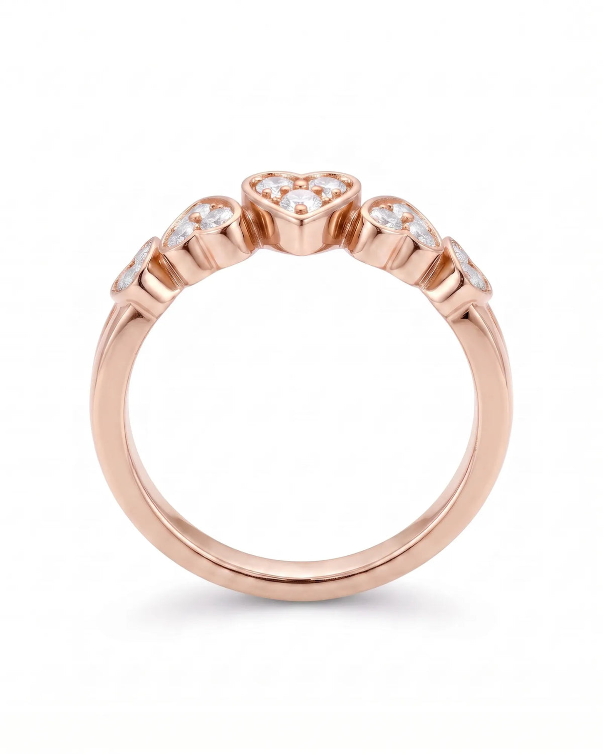 Five Heart Diamond Eternity Wedding Bands — 18K & 14K Rose Gold — Underside
