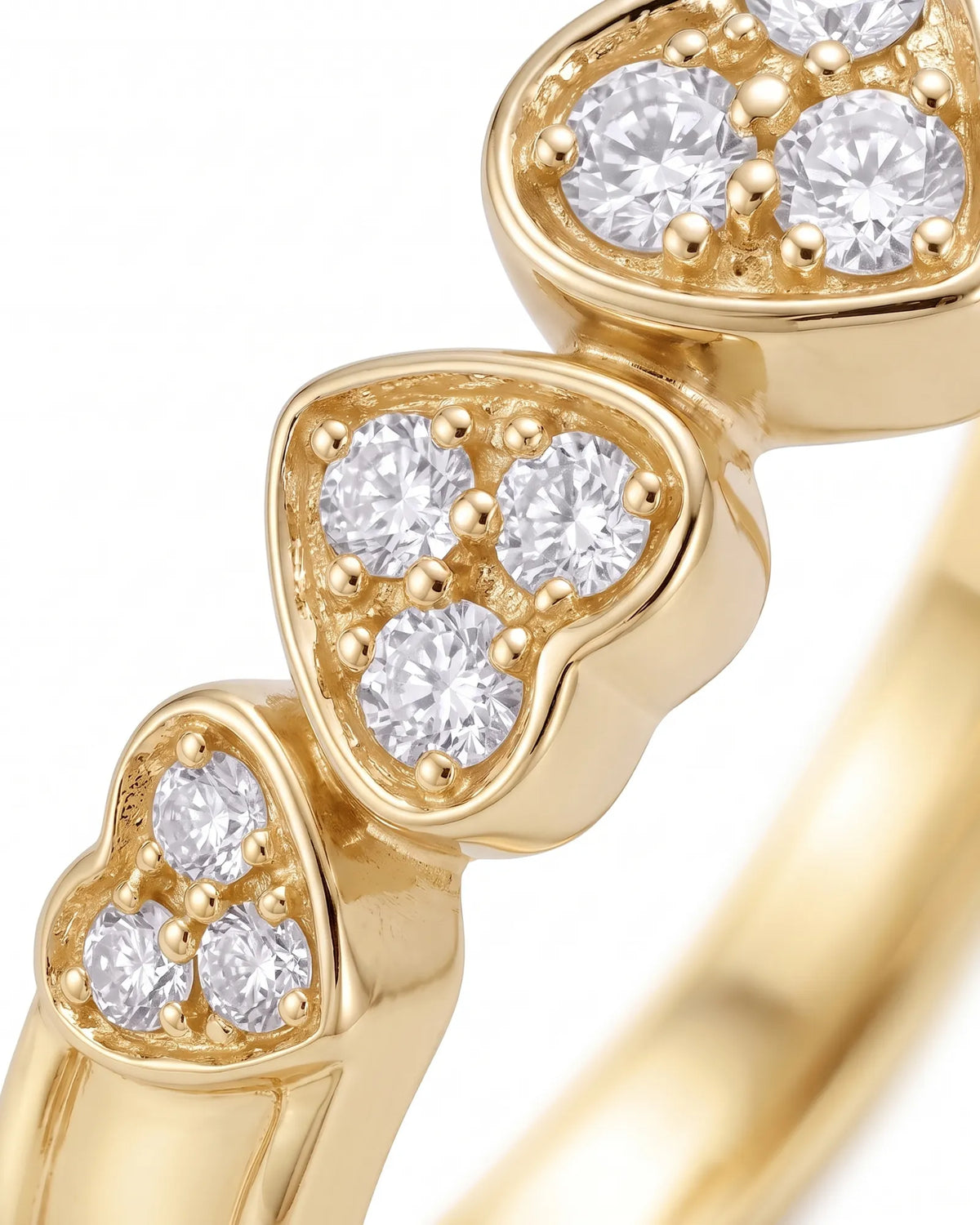 Five Heart Diamond Eternity Wedding Bands — 18K & 14K Yellow Gold — Macro