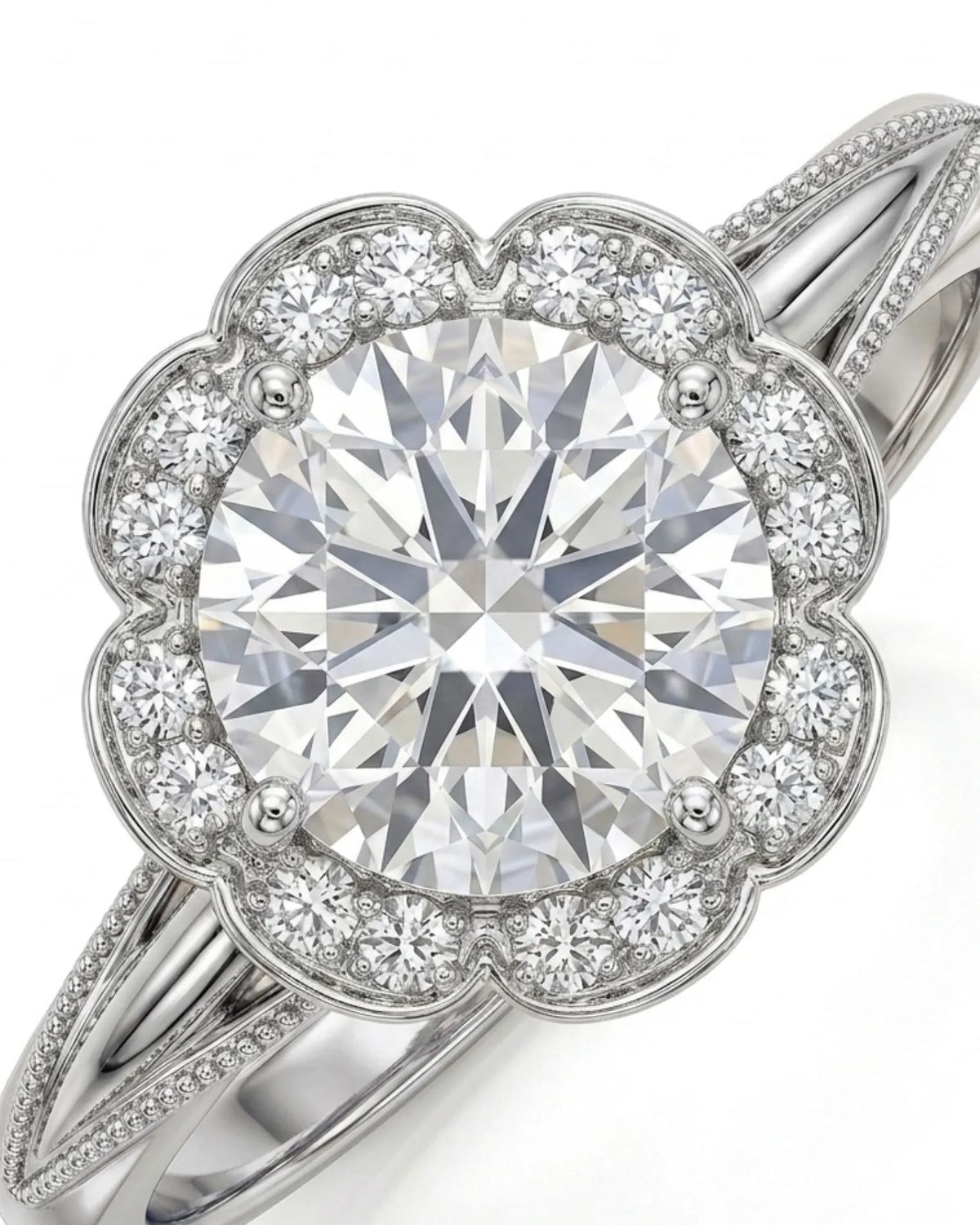 Tara – Aurora Dream Natural Round Diamond Floral Halo Ring