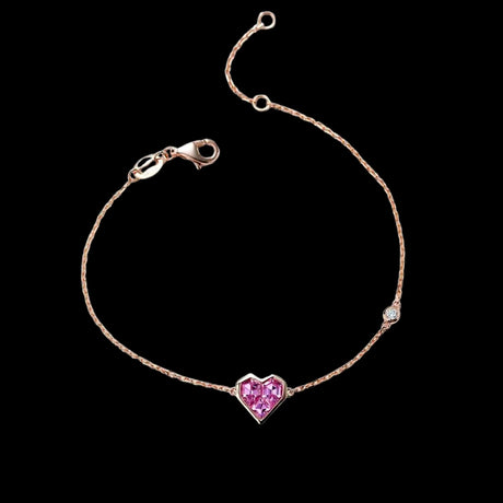 Blushing Heart Pink Sapphire Bracelet in 18K Rose Gold