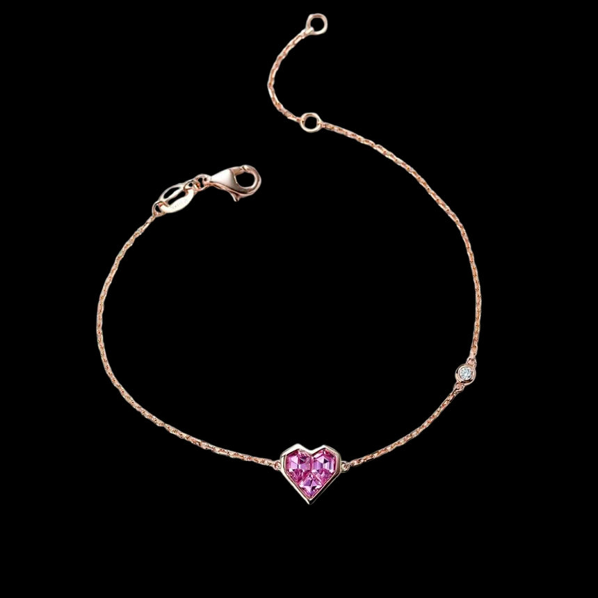 Blushing Heart Pink Sapphire Bracelet in 18K Rose Gold