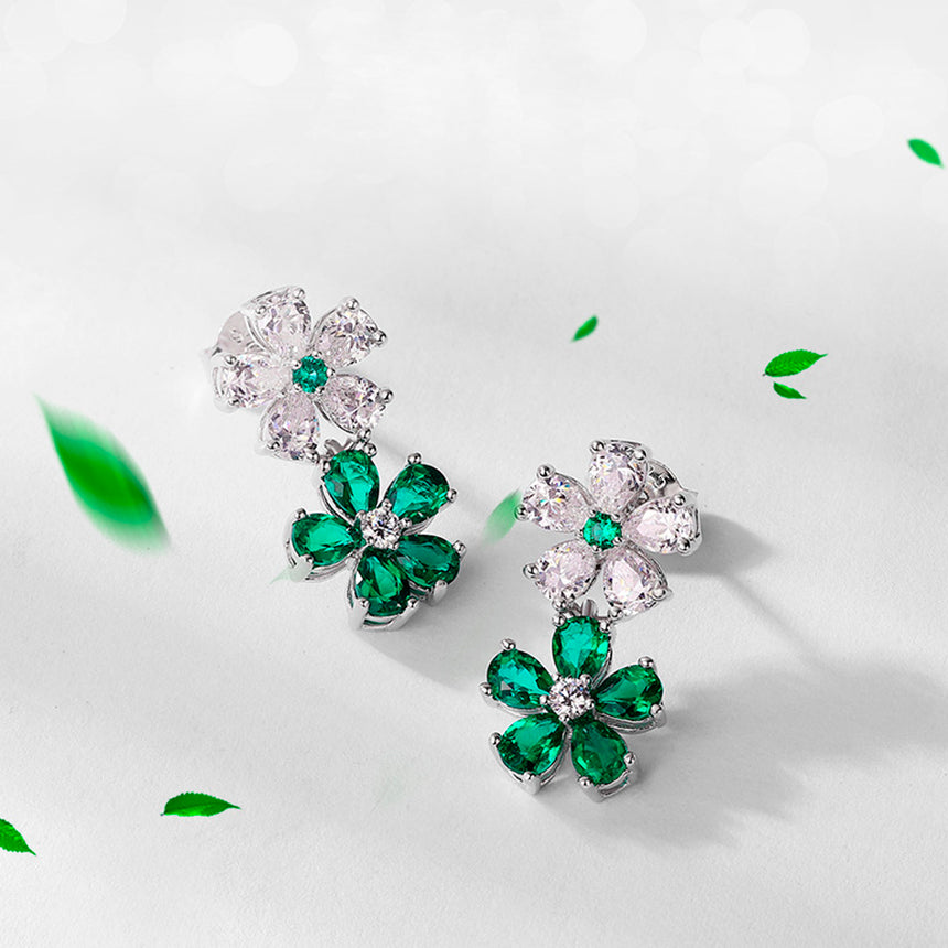 Verdant Reverie: Lab Grown Emerald Double Flower Earrings