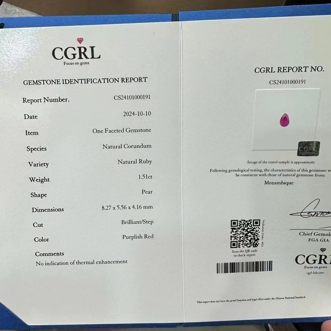 1.51cs Purplish Red Ruby Gemstone | Saratti