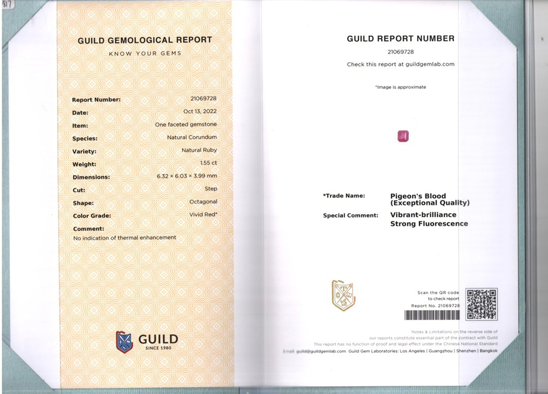 1.55 carats Natural Ruby Certificate | Saratti Jewelry
