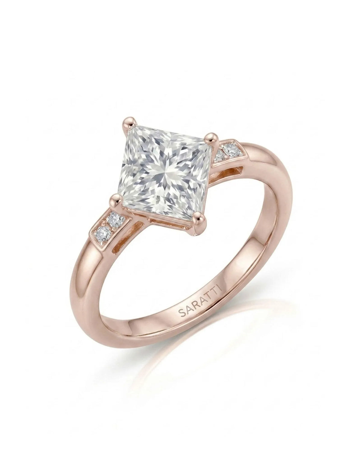 1.5 carat natural princess cut diamond engagement ring 45-degree view in rose gold | SARATTI