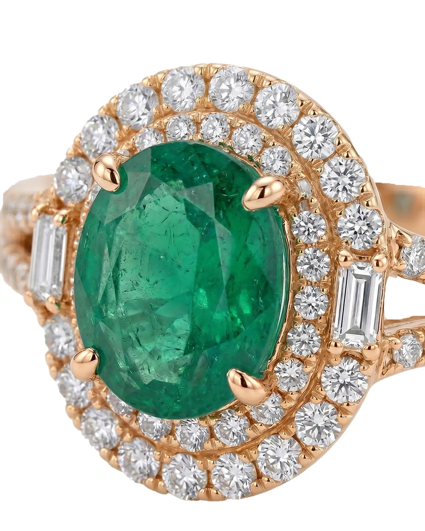 1.5 carat oval natural emerald split shank ring in rose gold | SARATTI