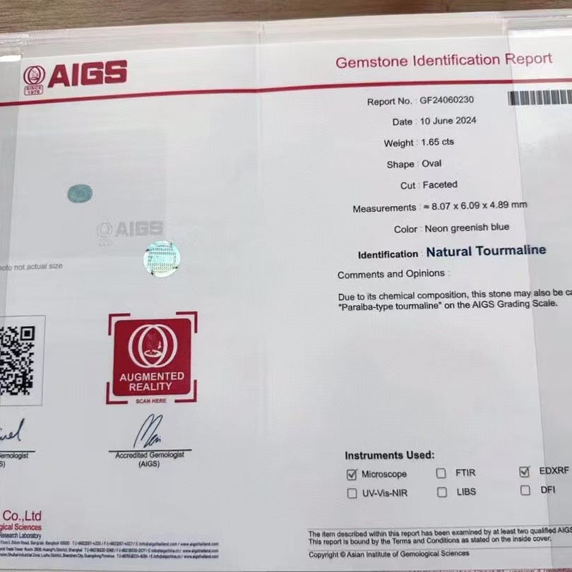 1.65-carat Oval Natural Paraiba Tourmaline | AIGS Certified