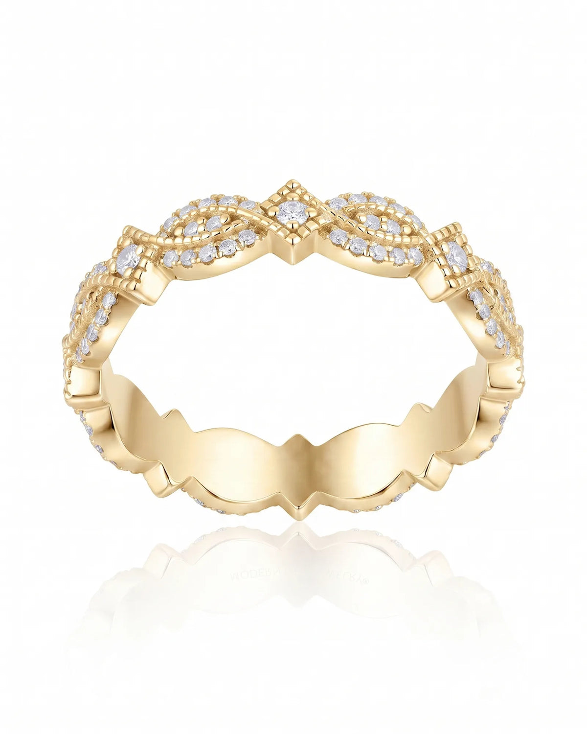 Art Nouveau diamond wedding band in 18K yellow gold, view 4 | SARATTI