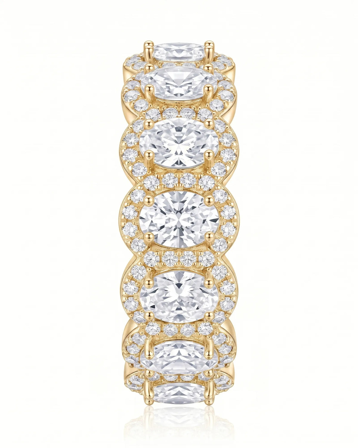 Oval halo diamond eternity wedding band, side view 1 | SARATTI