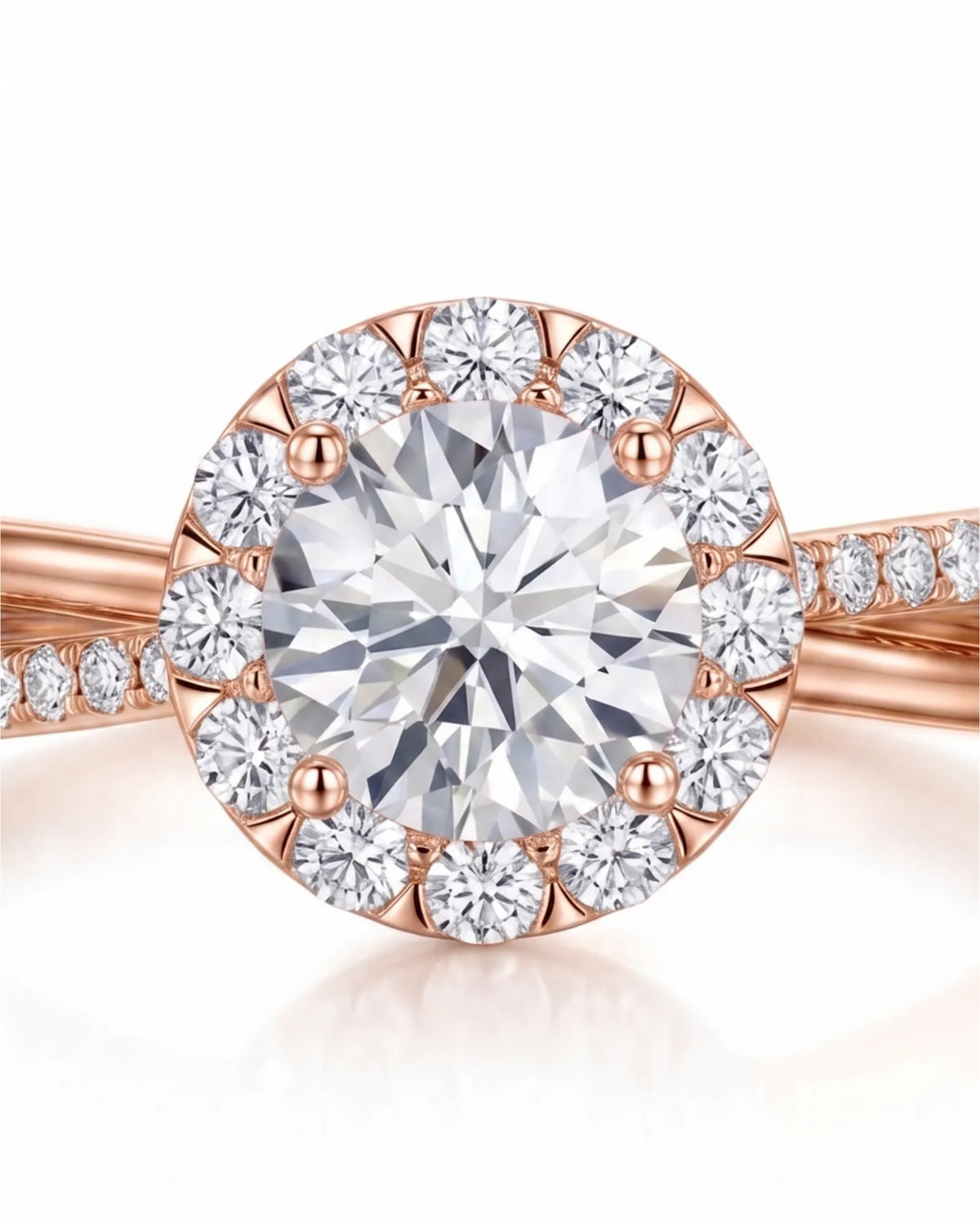 Elani – Natural Round Diamond Halo Split-Shank Ring