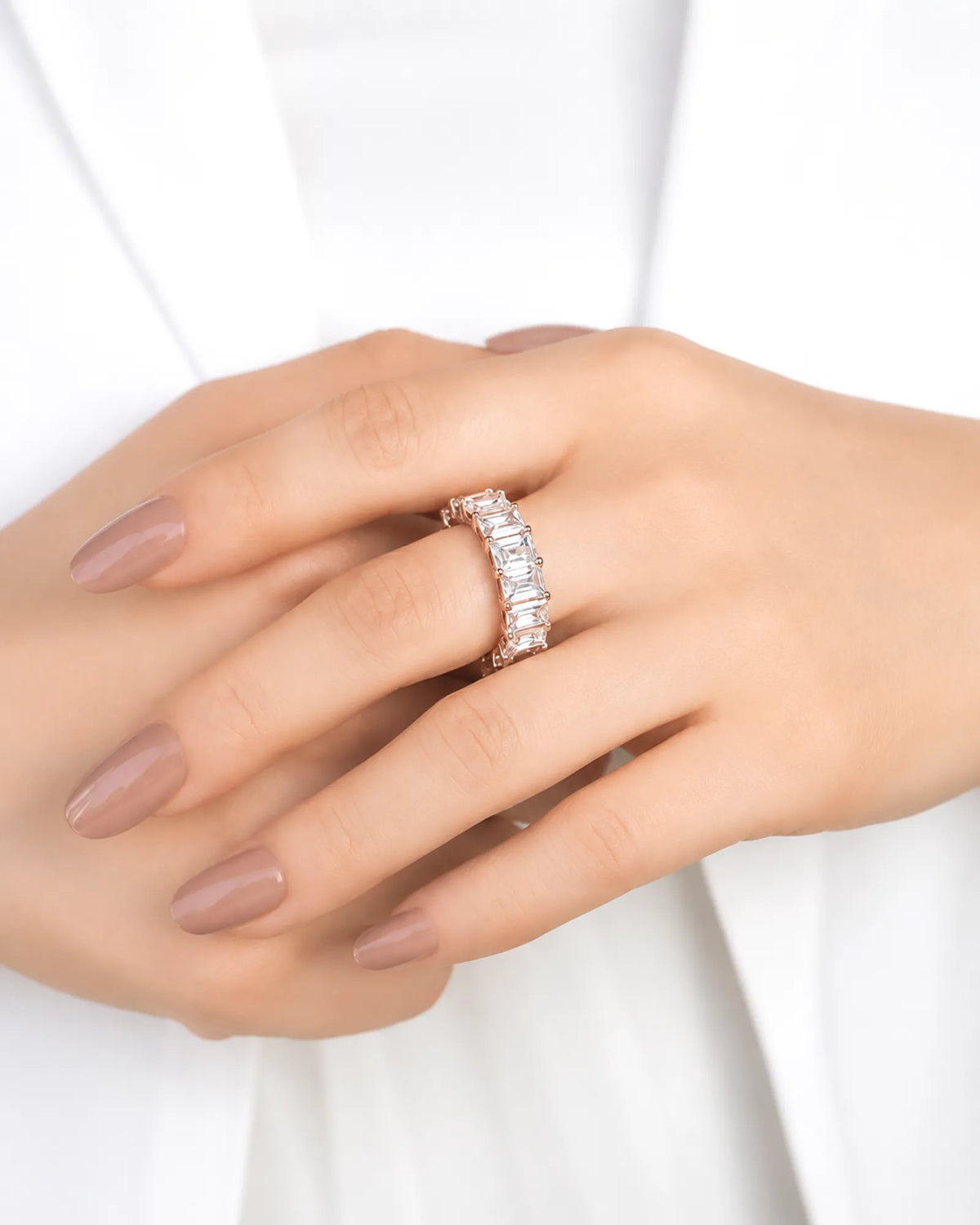 Emerald Cut Eternity Band in White Gold