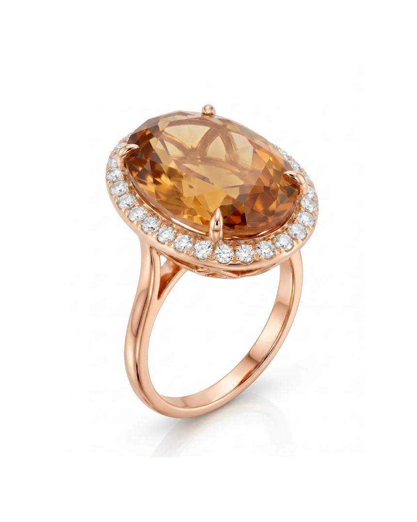 13.40 carat Natural Imperial Topaz oval halo ring rose gold | SARATTI