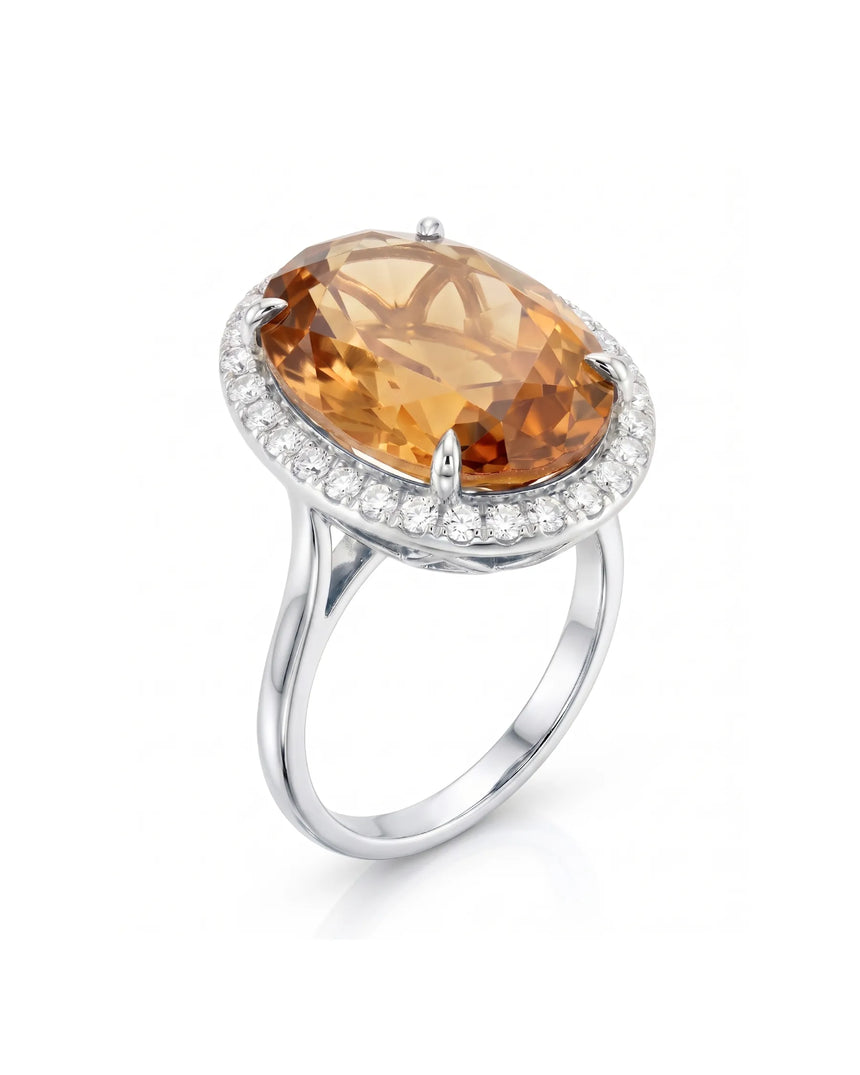 13.40 carat Natural Imperial Topaz oval halo ring white gold | SARATTI