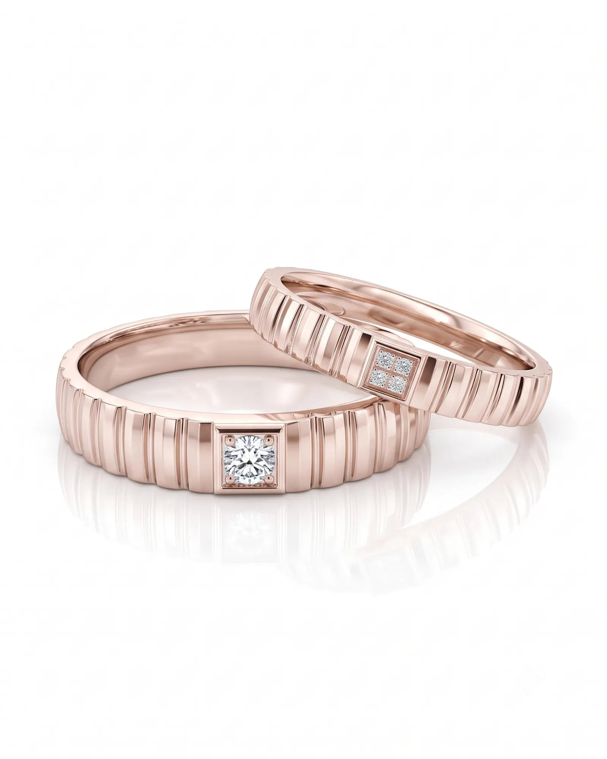 18K rose gold diamond wedding ring set for weddings, anniversaries, engagements, and meaningful gifts | SARATTI
