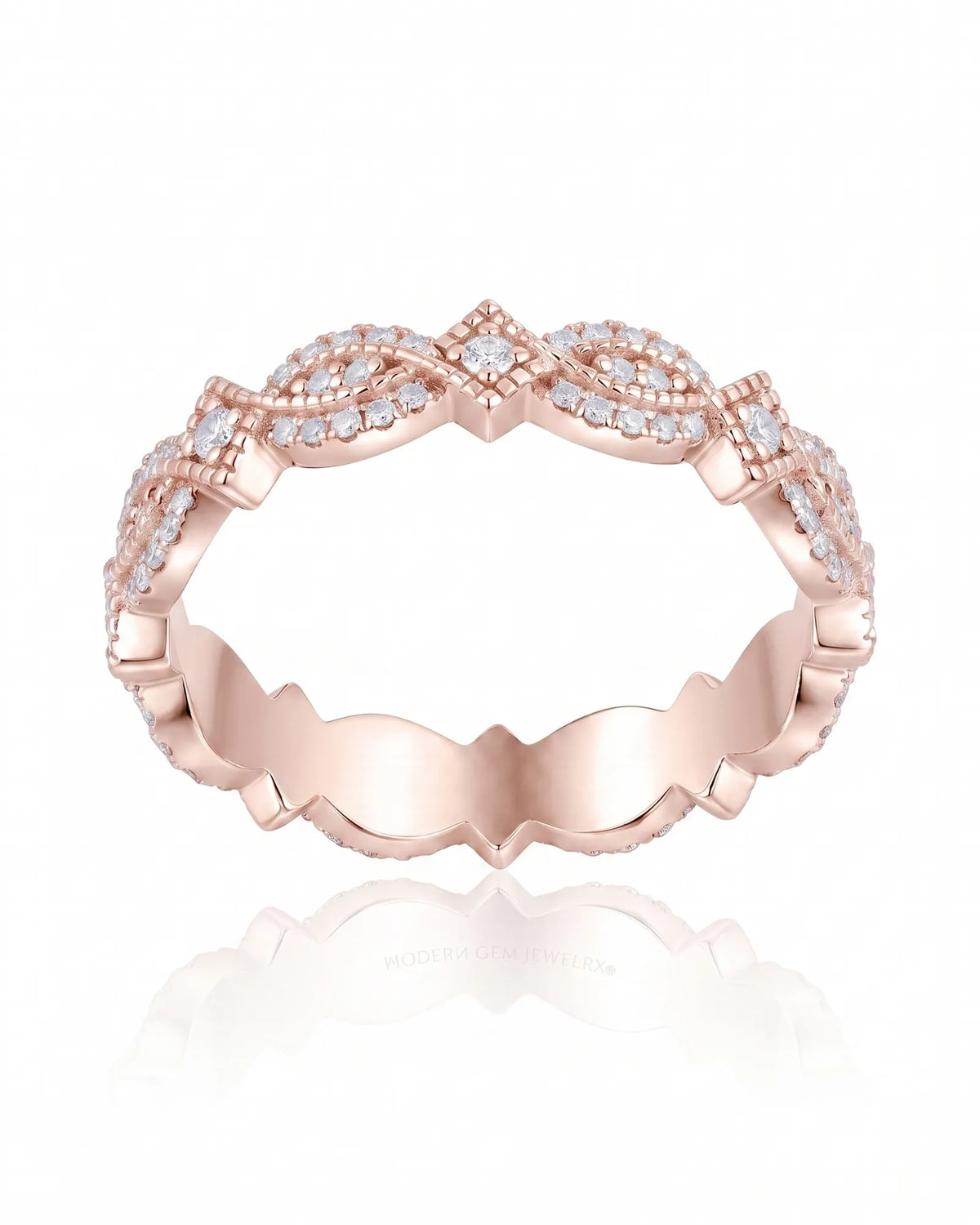 Art Nouveau diamond wedding band in 18K rose gold, view 3 | SARATTI