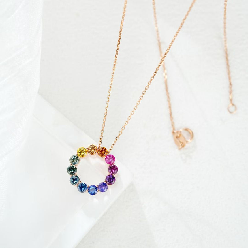 14K Gold Necklace with Multi colored Sapphires | Saratti