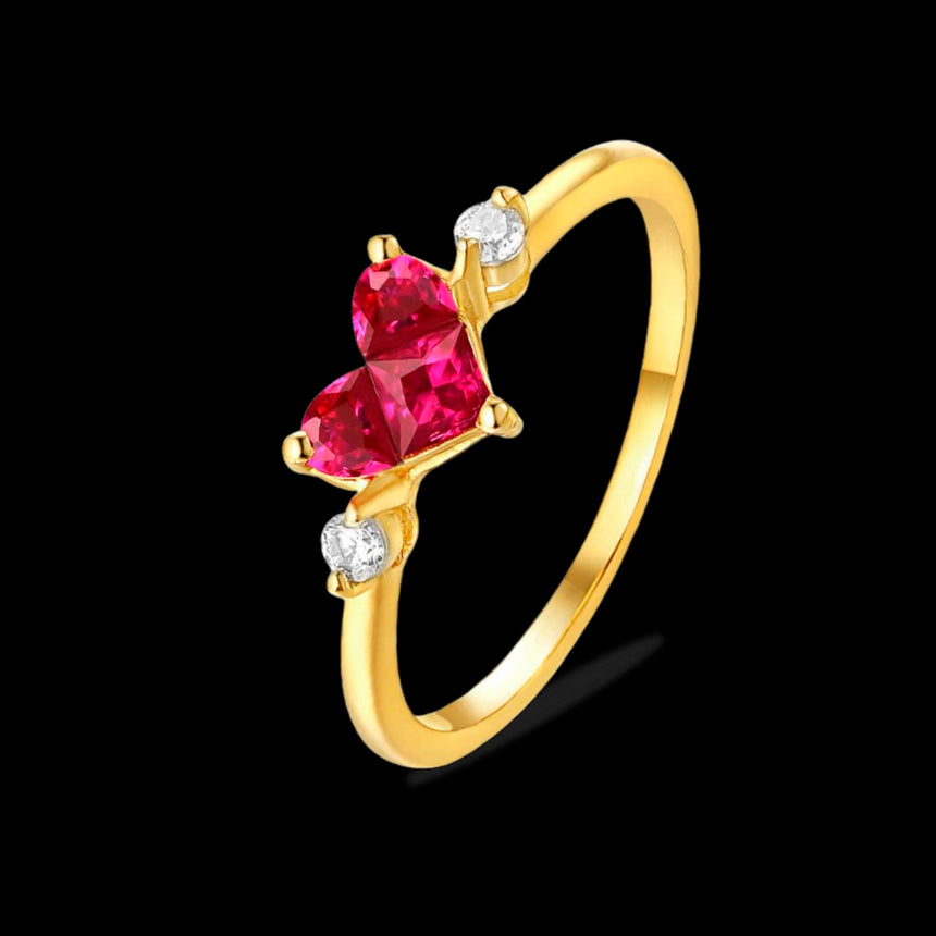 14K Yellow Gold Heart Shape Natural Ruby Diamond Ring - SARATTI Jewelry