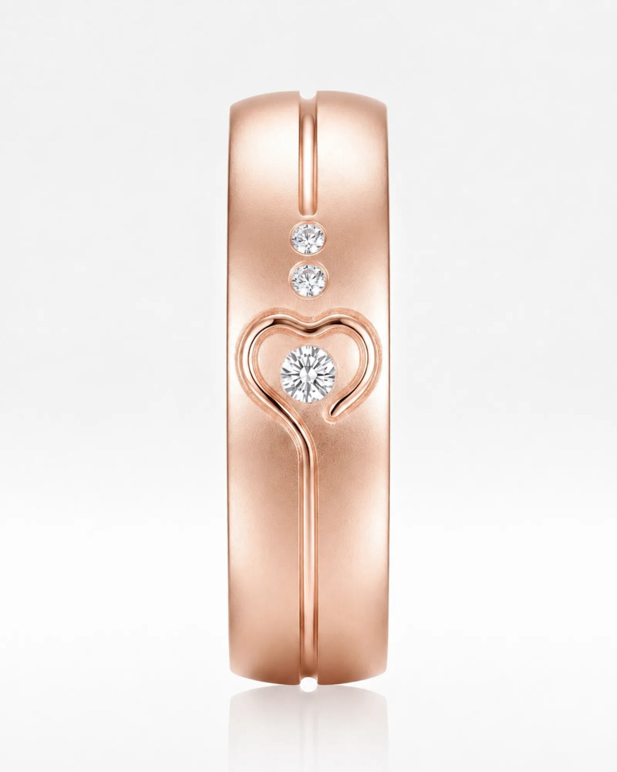 Three-stone diamond wedding band with matte finish in 18K rose gold, view 2 | SARATTI