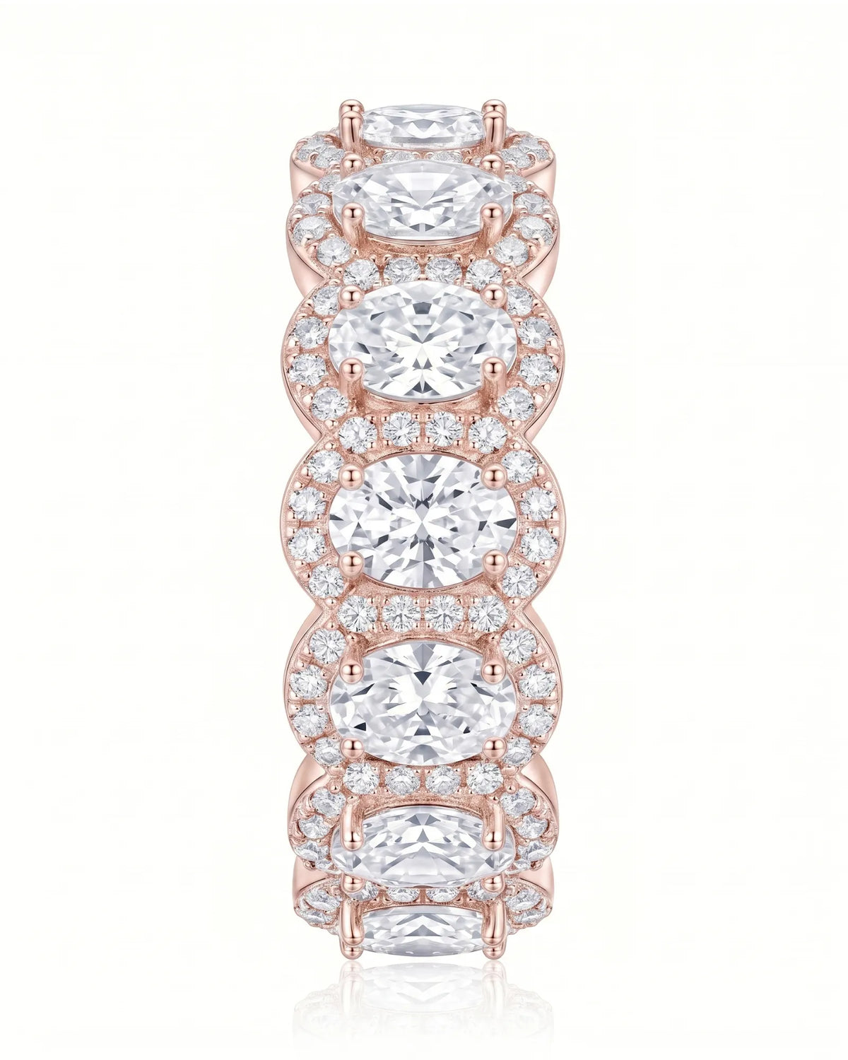 Oval halo diamond eternity wedding band, detail view 3 | SARATTI