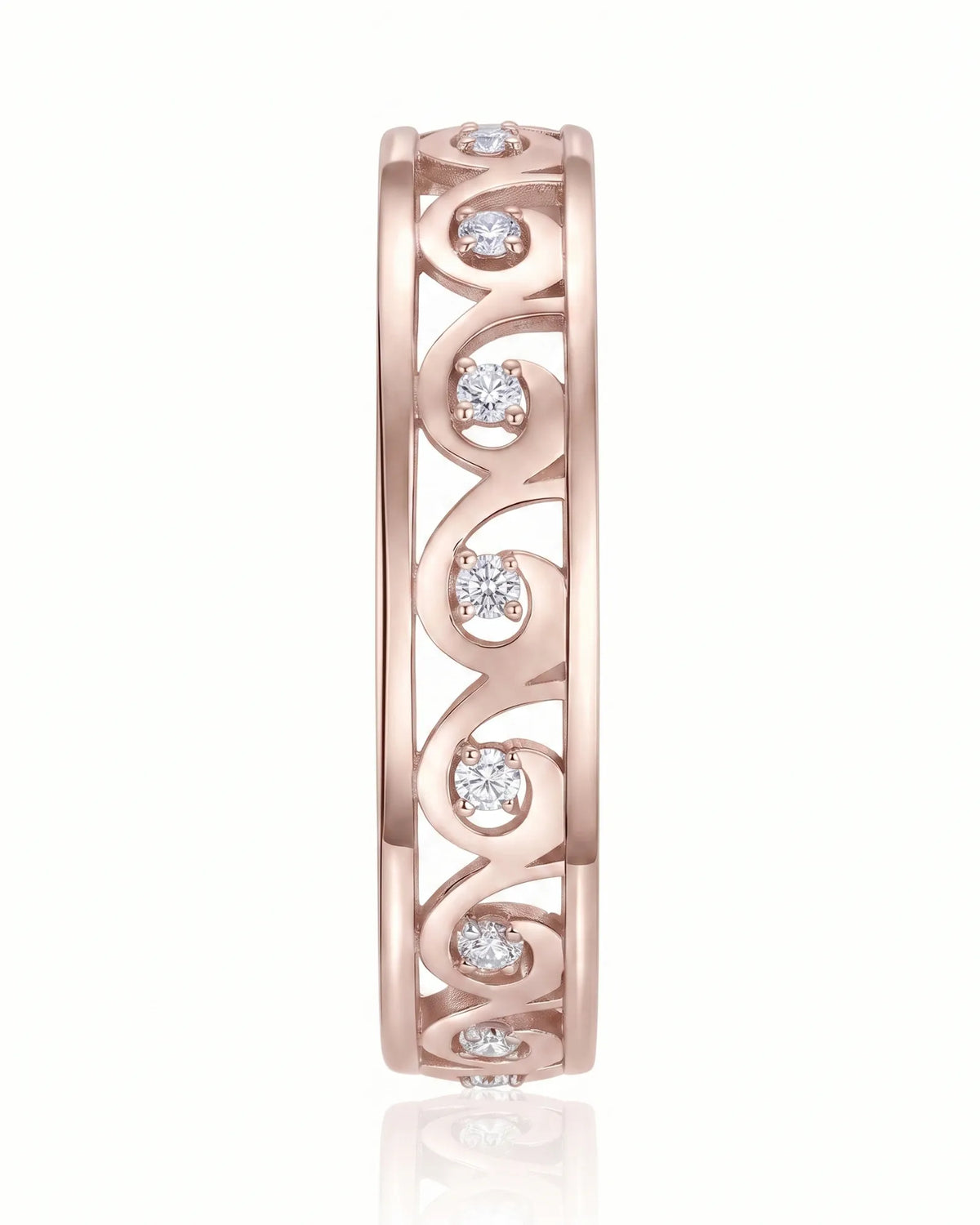 Art Nouveau diamond wedding band with flowing scroll motifs and round brilliant diamonds | SARATTI
