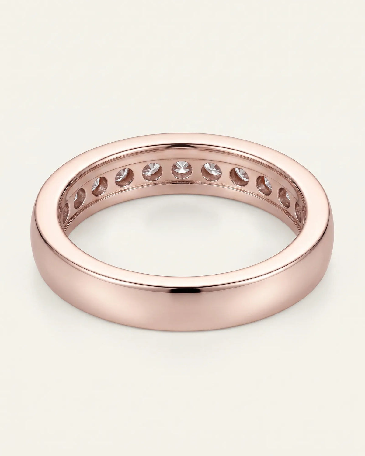 Round diamond channel-set wedding band in 18K rose gold | SARATTI